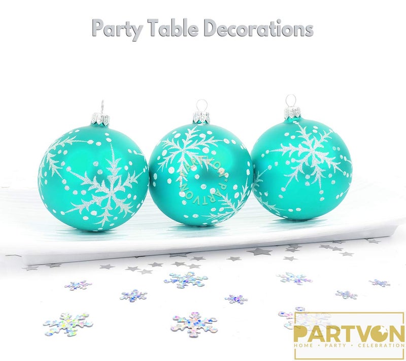 PARTVON Christmas Snowflake Confetti Decoration- 1500pcs | Snowflakes Frozen Party Confetti | Winter Wonderland Birthday Baby Shower Wedding Sequins Christmas Party Sprinkles Confetti Decorations (Silver) - Image 3